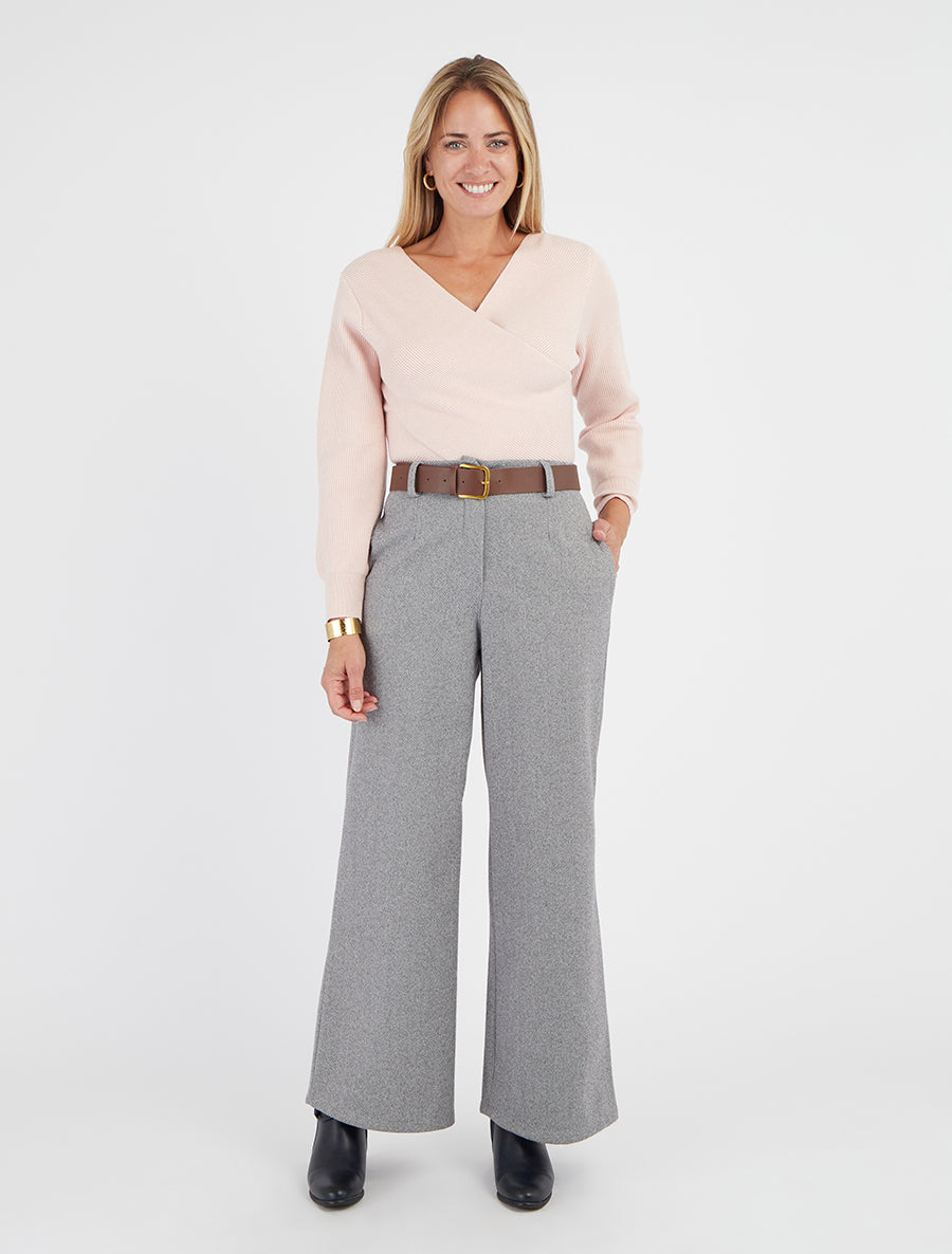 Pantalon ample imprimé chevron - Gris - 8