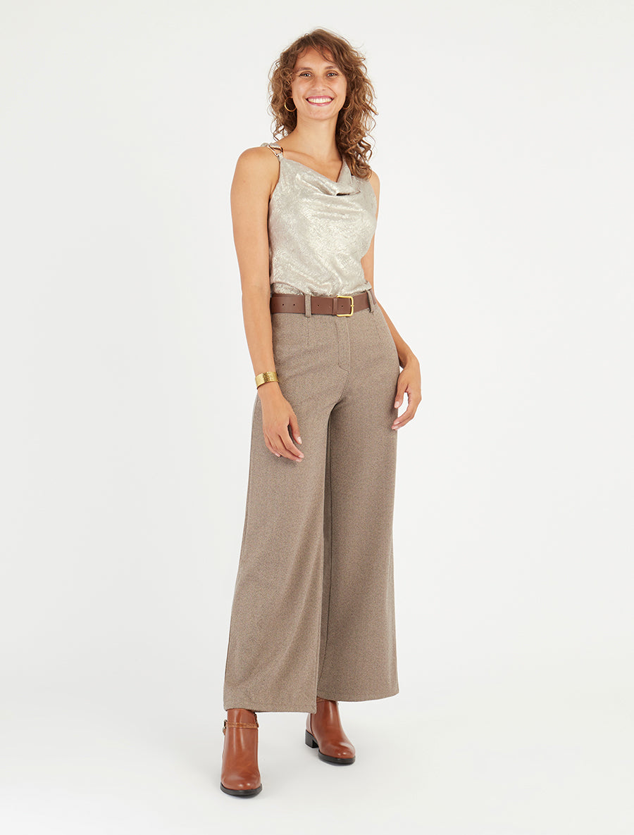 Pantalon ample imprimé chevron - Beige - 8