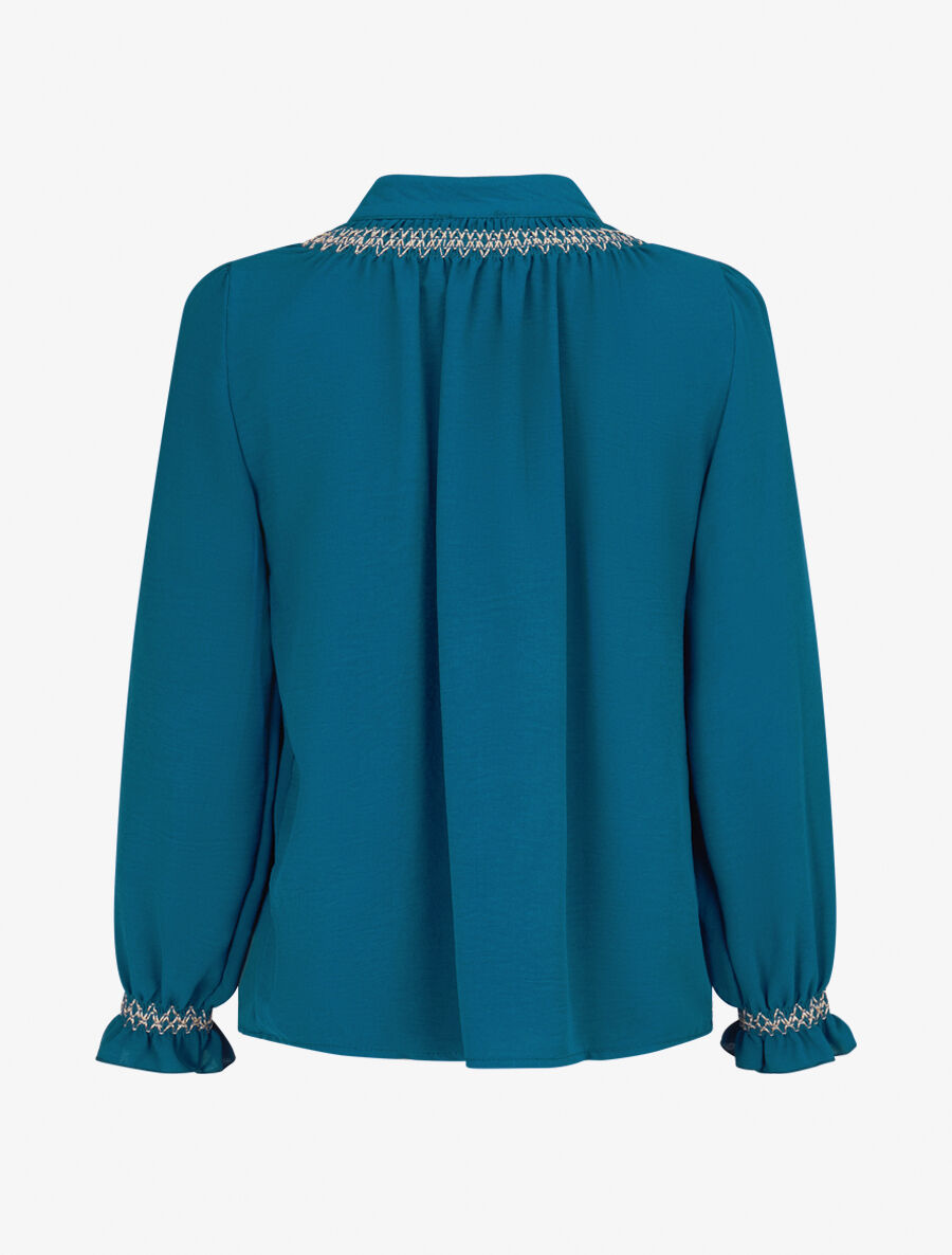 Blouse droite à détail brodé - Bleu canard - 2