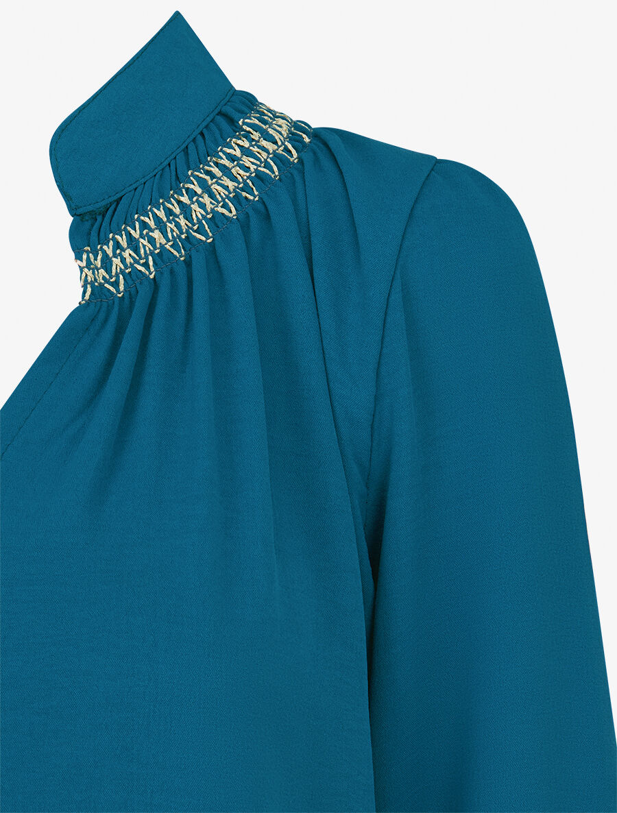 Blouse droite à détail brodé - Bleu canard - 3