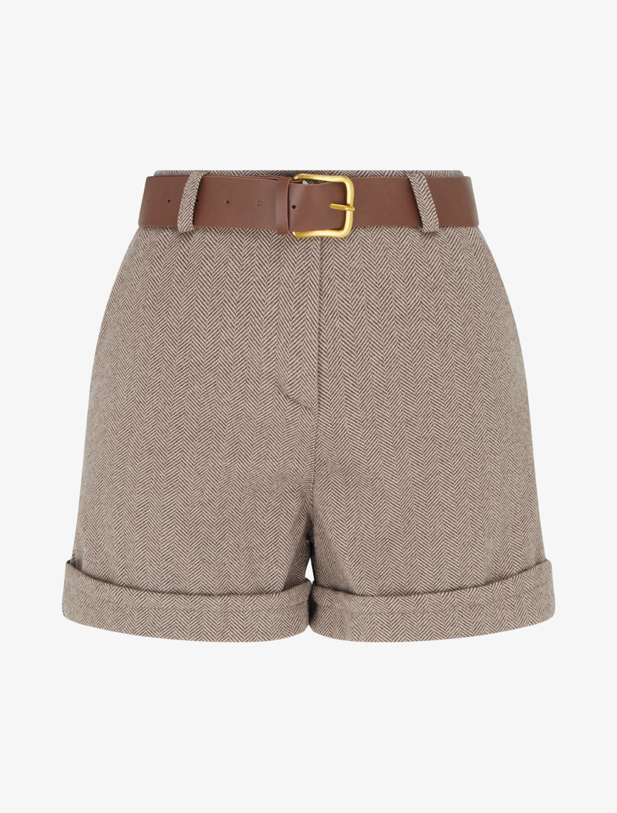 Short à revers imprimé chevron - Beige - 1