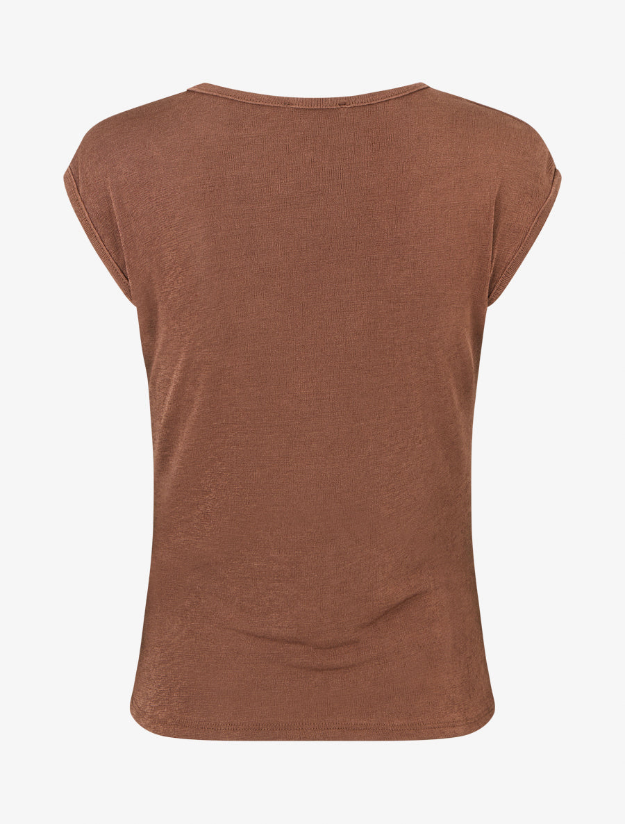 Top uni sans manches à empiècement bijou - Marron - 2