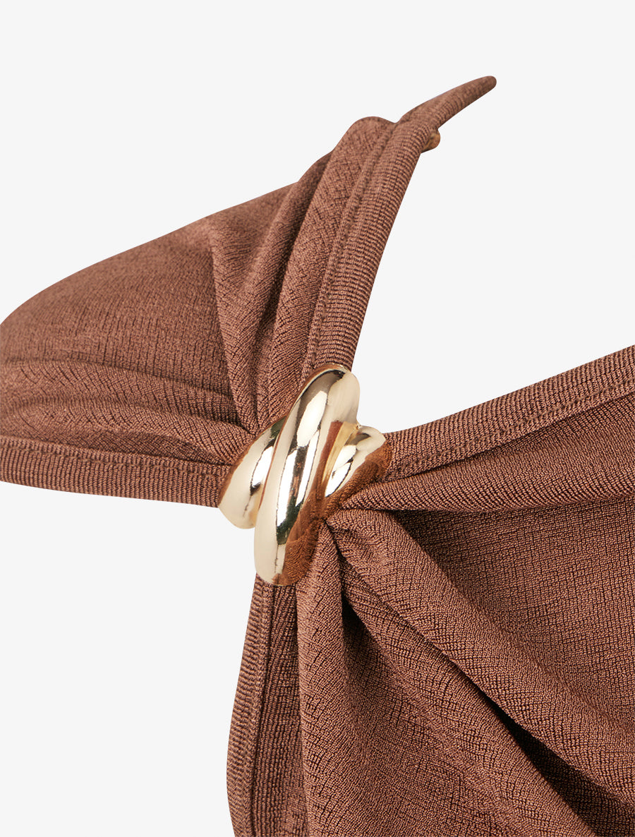 Top uni sans manches à empiècement bijou - Marron - 3