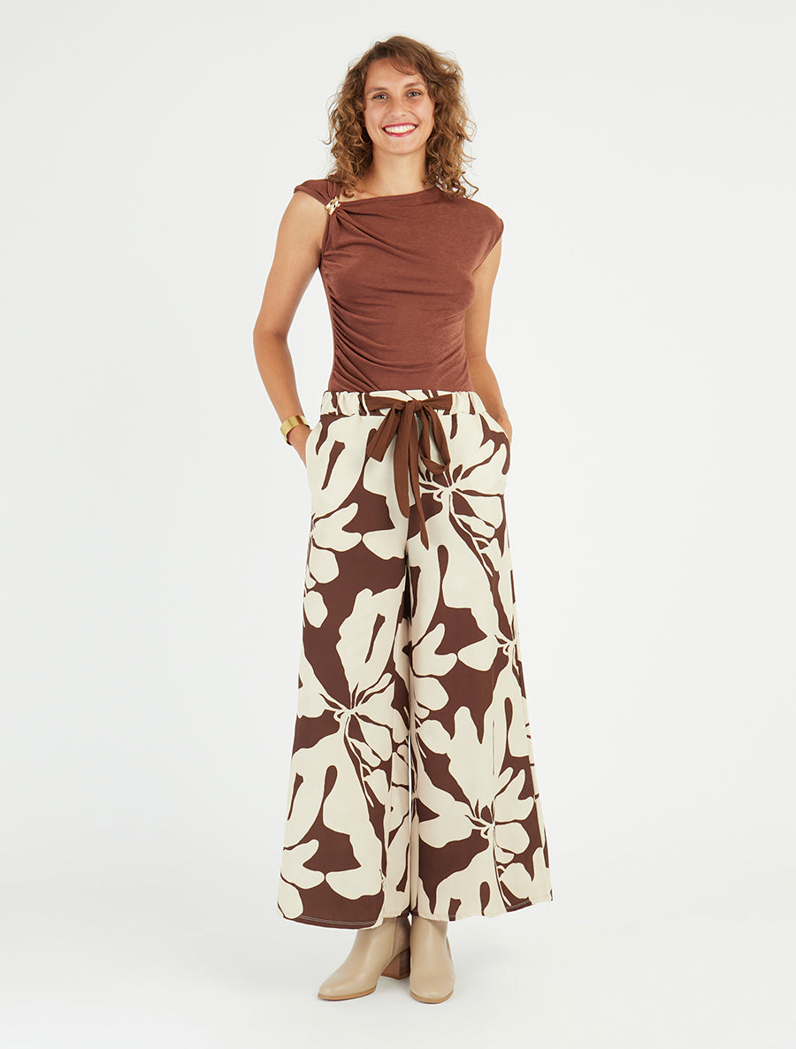 Top uni sans manches à empiècement bijou - Marron - 8