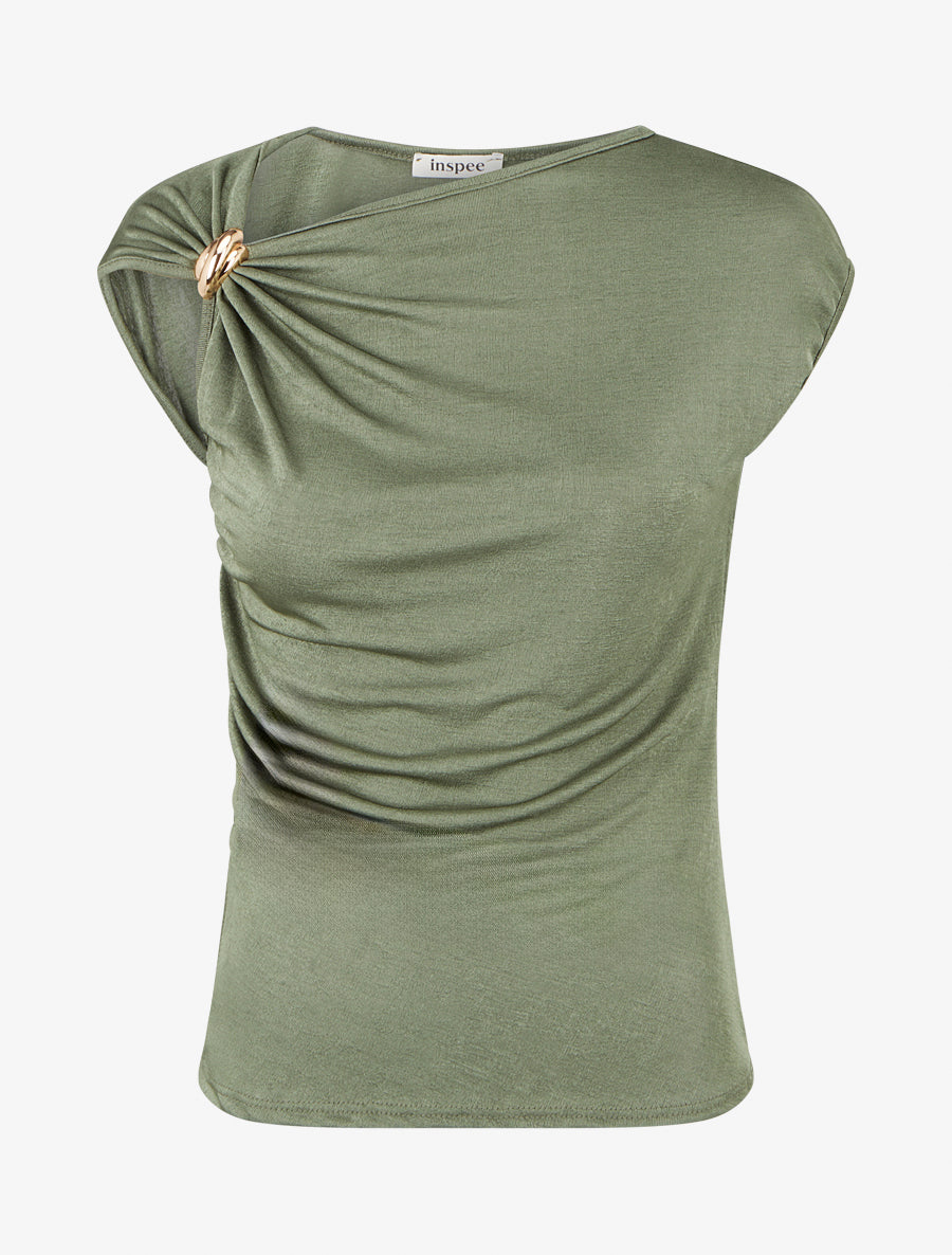 Top uni sans manches à empiècement bijou - Kaki - 1