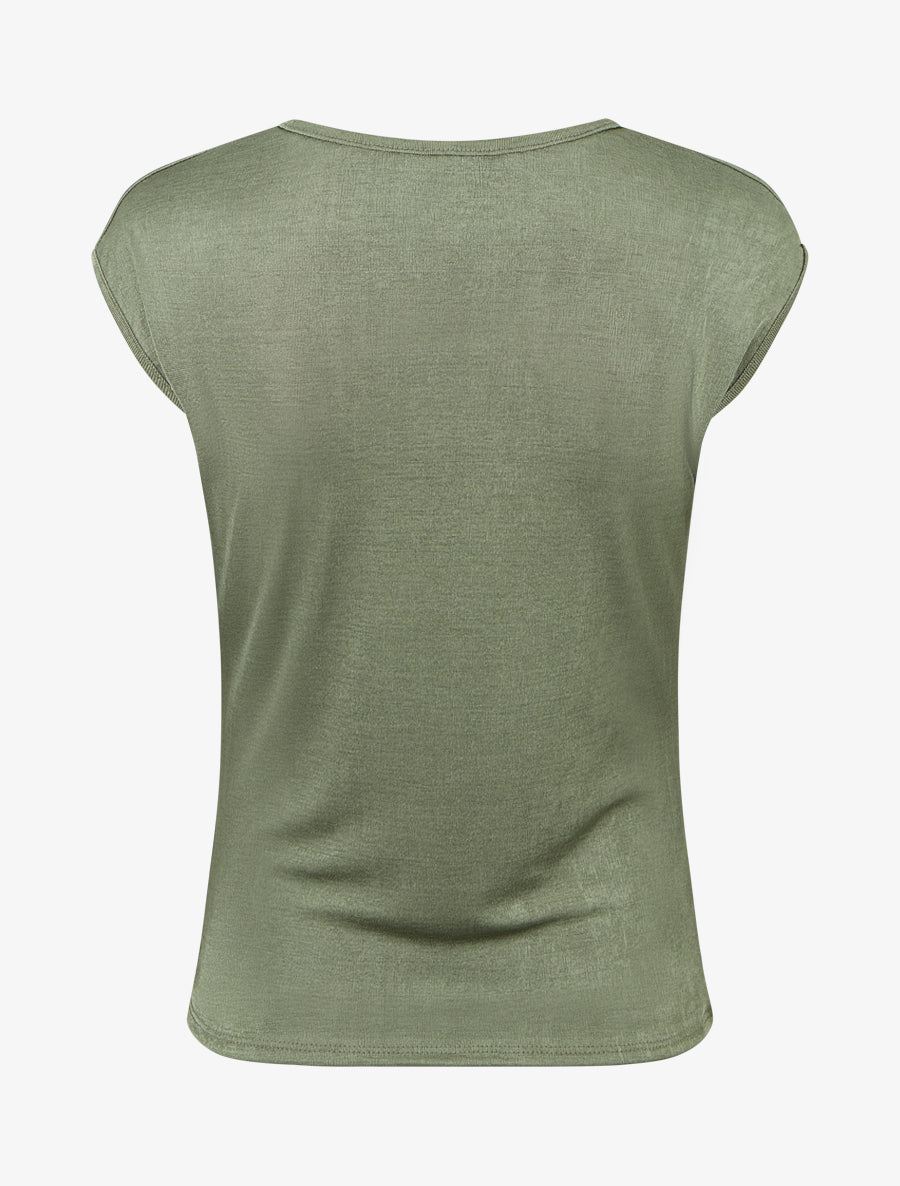 Top uni sans manches à empiècement bijou - Kaki - 2