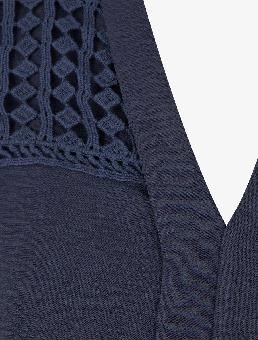 Blouse fluide coupe boule à détail crochet - Marine - 3