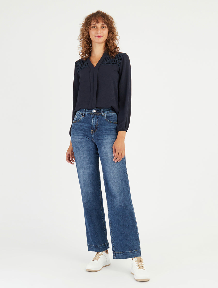 Blouse fluide coupe boule à détail crochet - Marine - 8