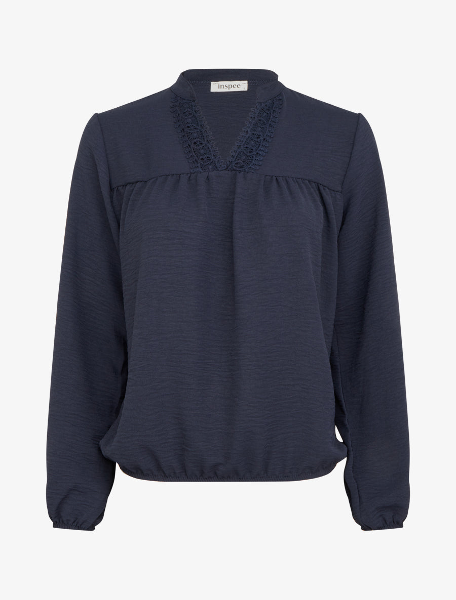 Blouse à détails brodés - Marine - 1