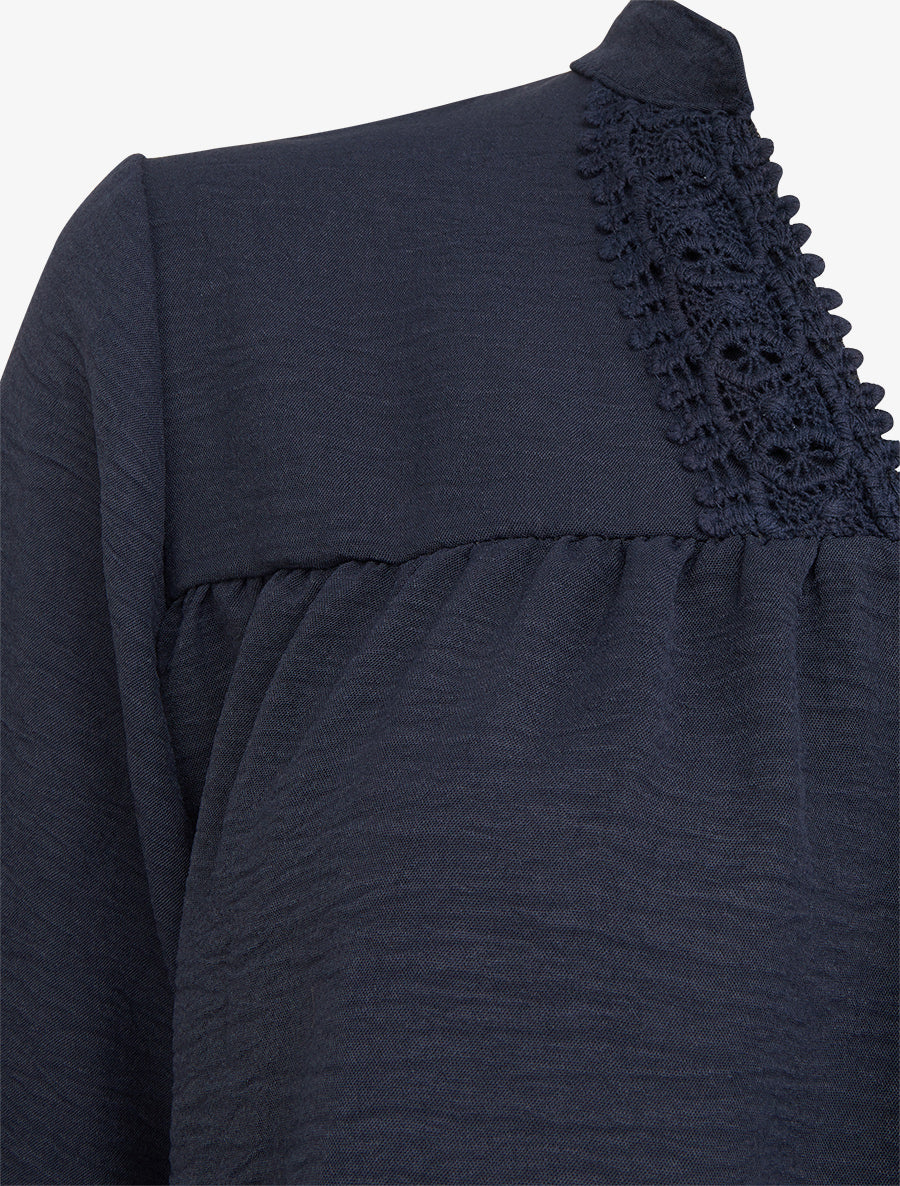 Blouse à détails brodés - Marine - 3