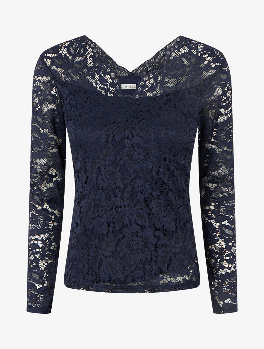 Top uni en dentelle - Marine - 1