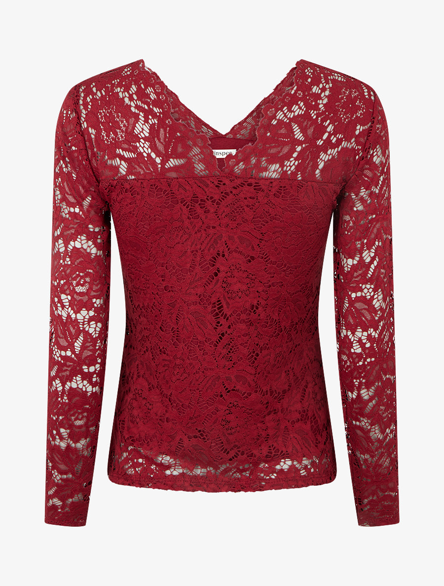 Top uni en dentelle - Bordeaux - 2
