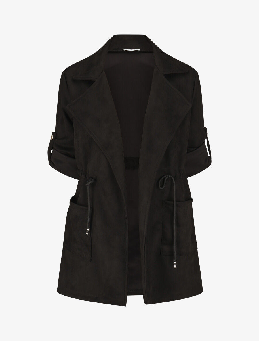 Veste longue en suédine - Noir - 5