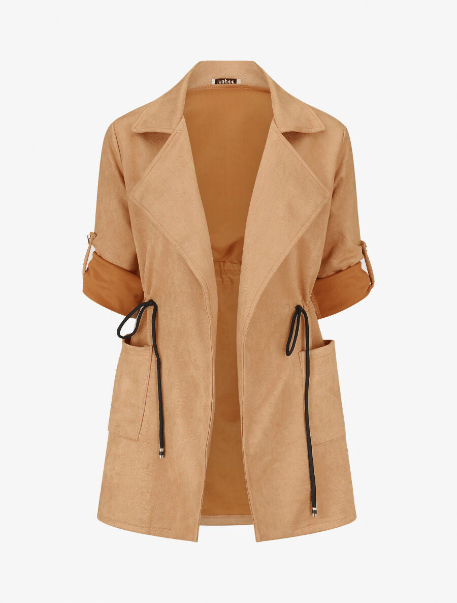Veste longue en suédine - Camel clair - 4