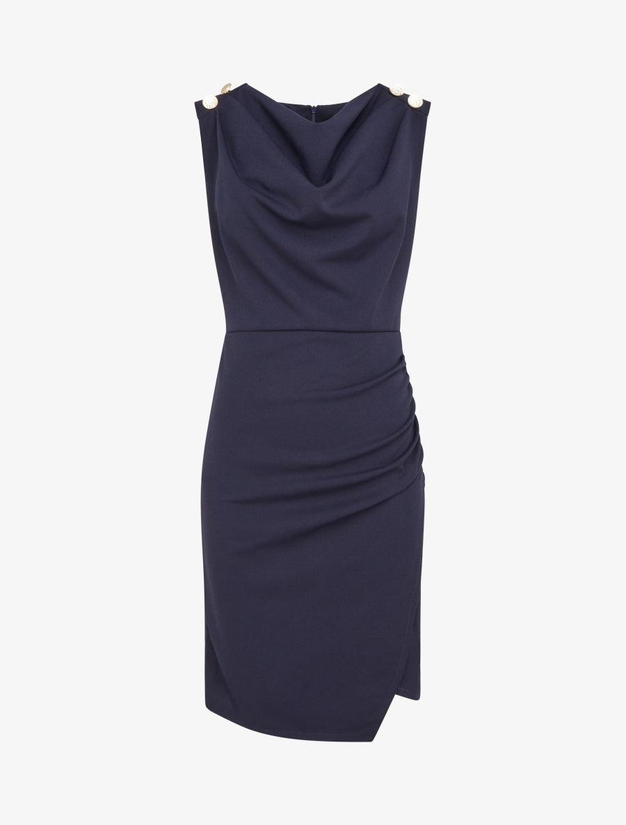 Robe drapé à col bénitier - Marine - 1