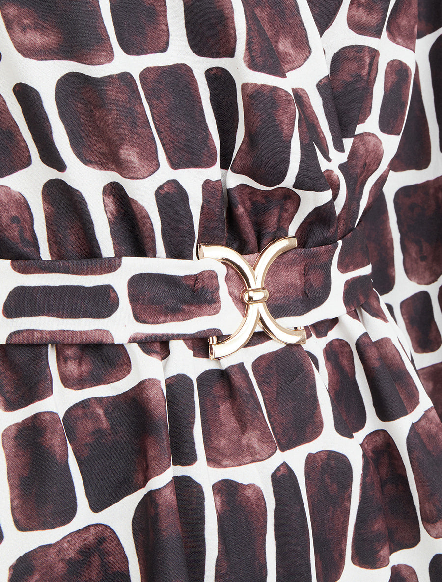 Top ceinturé à imprimé graphique - Marron - 3