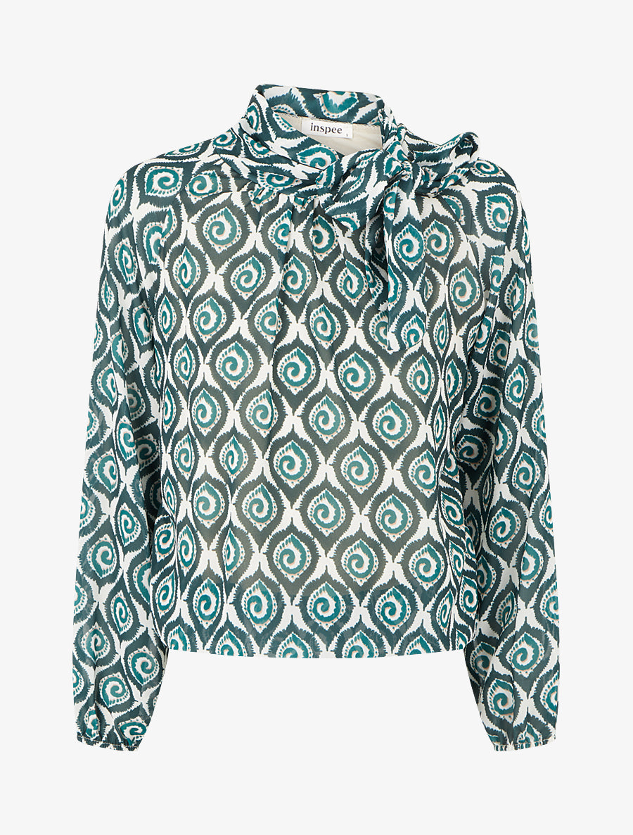 Top imprimé fantaisie à col lavallière - Vert - 1