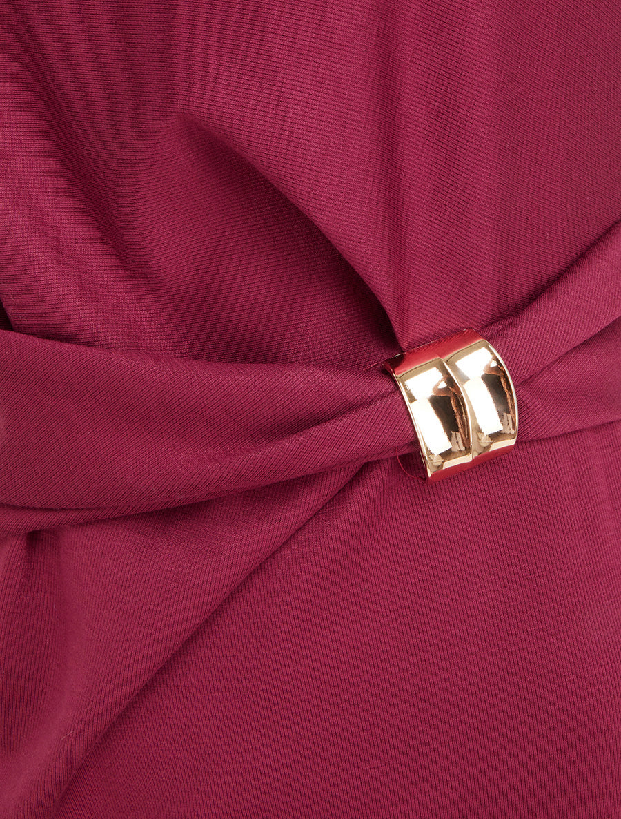 Robe droite drapée à empiècement bijou - Bordeaux - 3