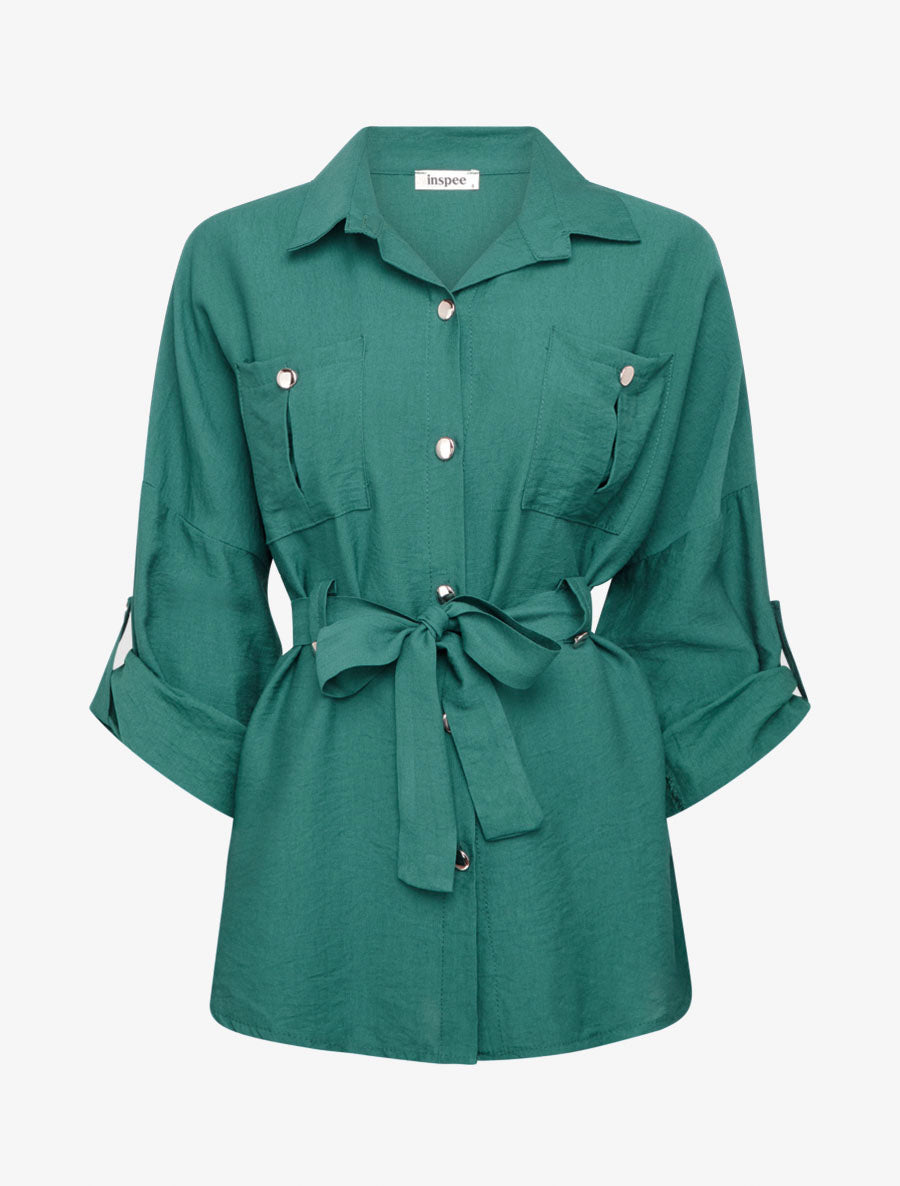 Chemise fluide ceinturée - Vert foncé - 1
