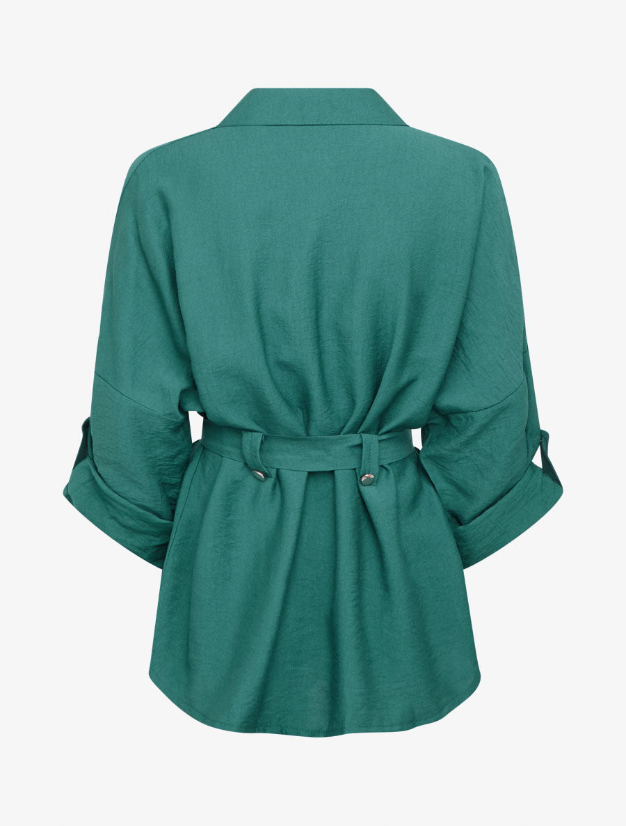 Chemise fluide ceinturée - Vert foncé - 2