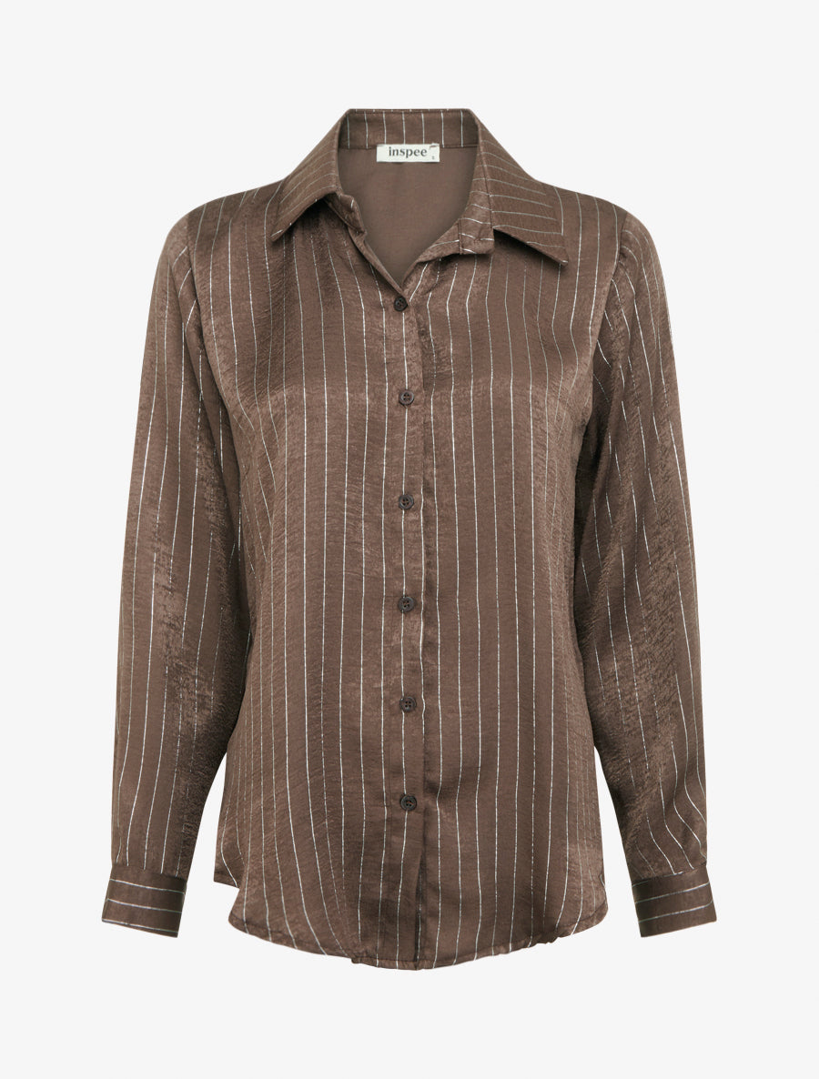 Chemise fluide à rayures irisées coupe droite - Marron - 1
