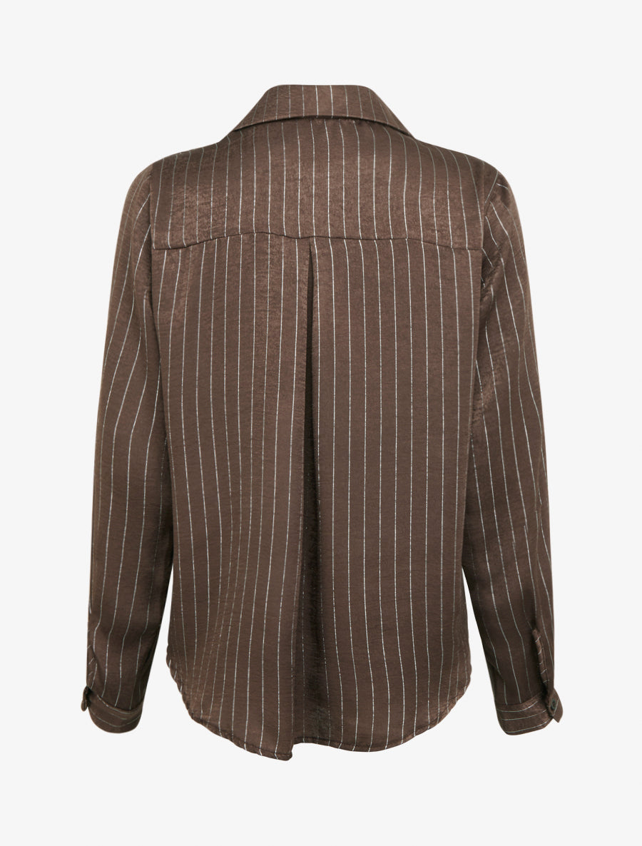 Chemise fluide à rayures irisées coupe droite - Marron - 2