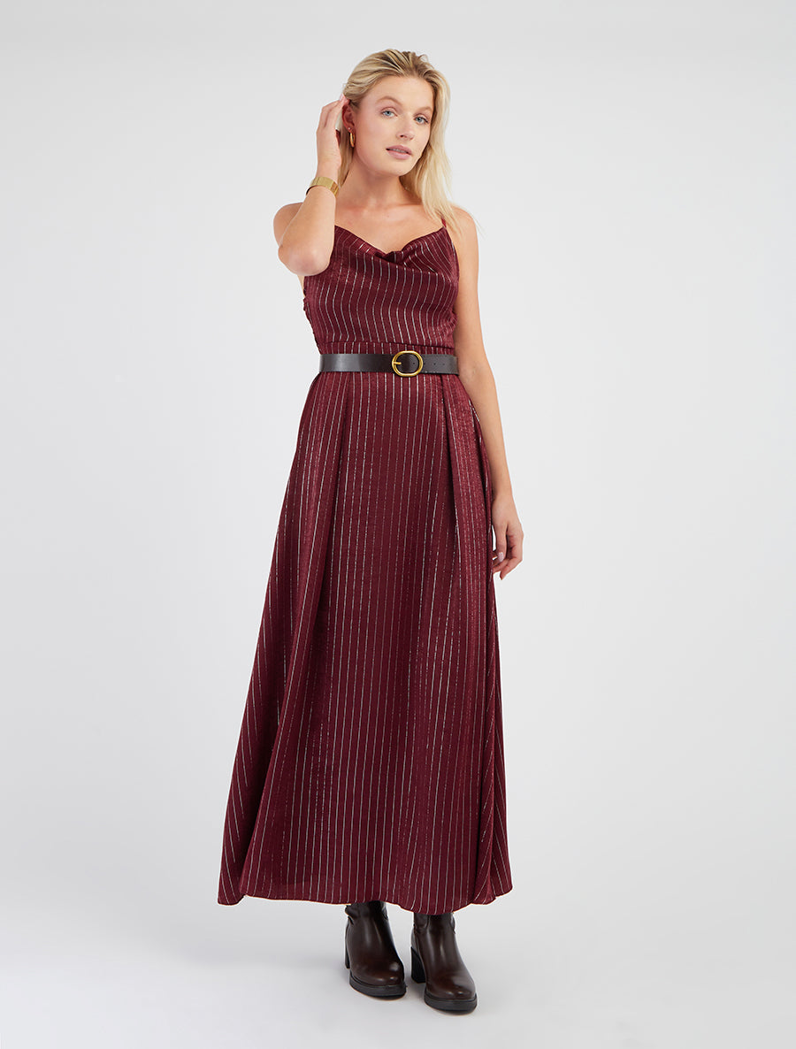 Robe longue à rayures irisées - Bordeaux