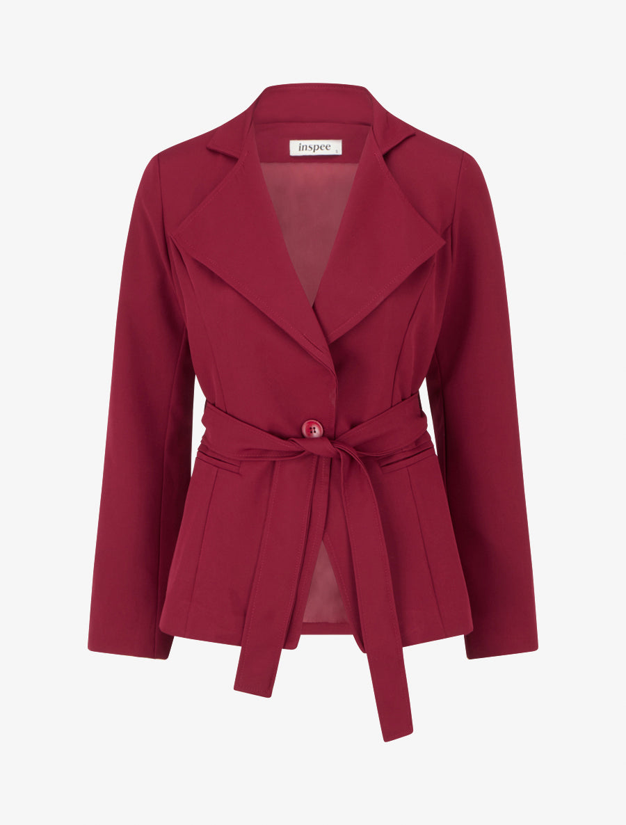 Blazer uni ceinturé - Lie de vin - 1