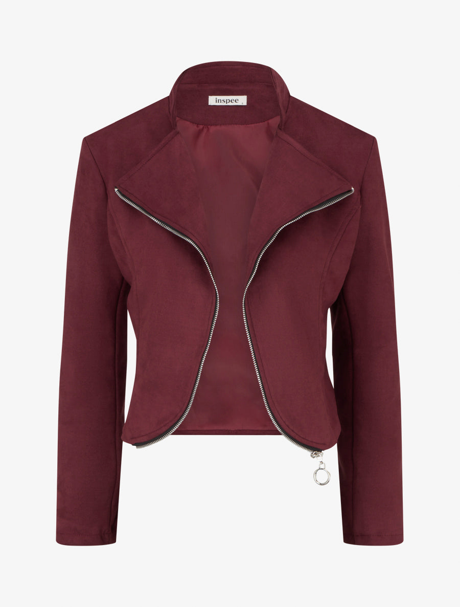Veste en suédine à zip décoratif - Bordeaux - 1