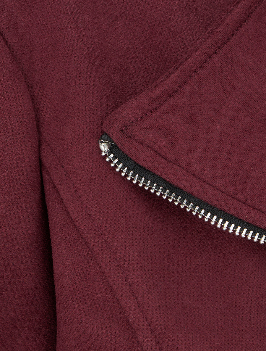 Veste en suédine à zip décoratif - Bordeaux - 3