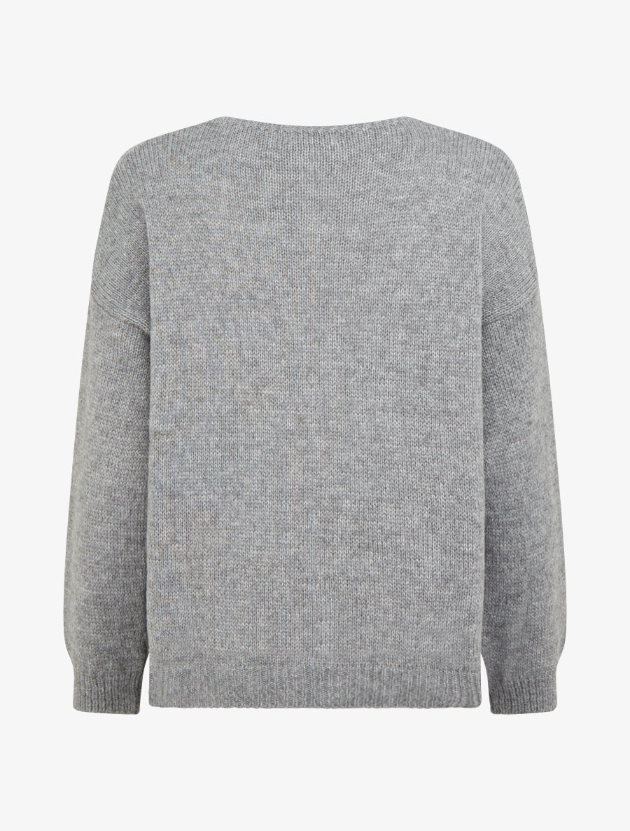 Pull uni en maille à flocage - Gris - 2