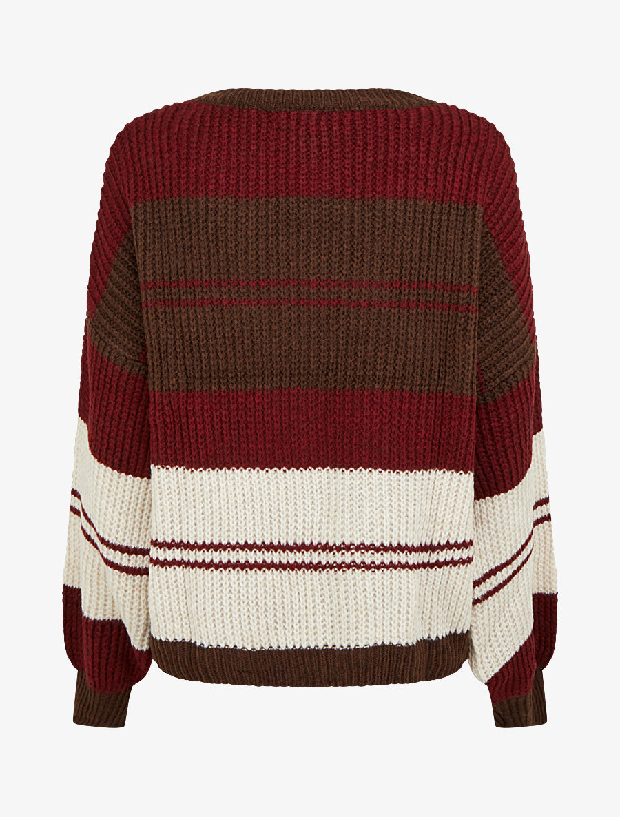 Pull en maille à bandes contrastantes - Bordeaux/marron - 2