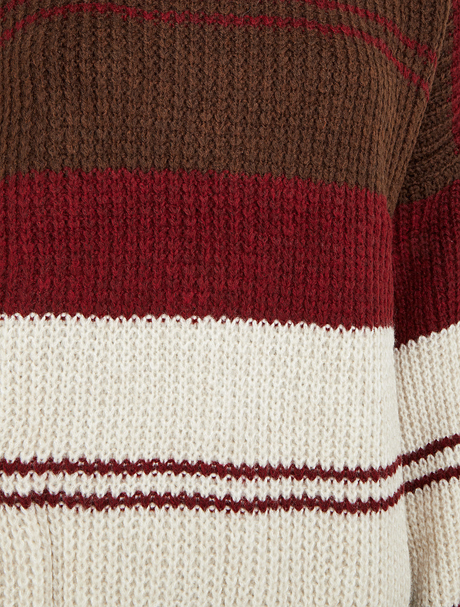 Pull en maille à bandes contrastantes - Bordeaux/marron - 3