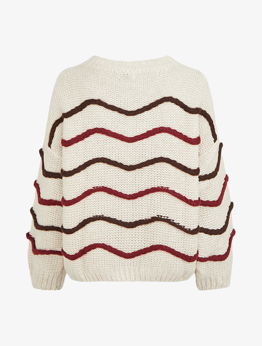Pull en maille à motif vagues - Marron/bordeaux - 2