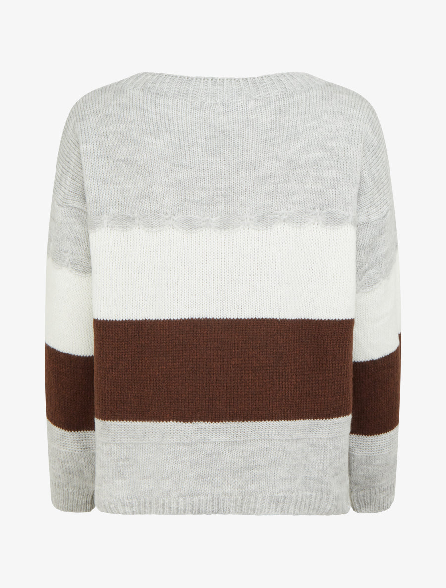 Pull rayé à col rond - Gris - 2