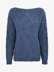 Pull uni ajouré à col rond - Marine - 1