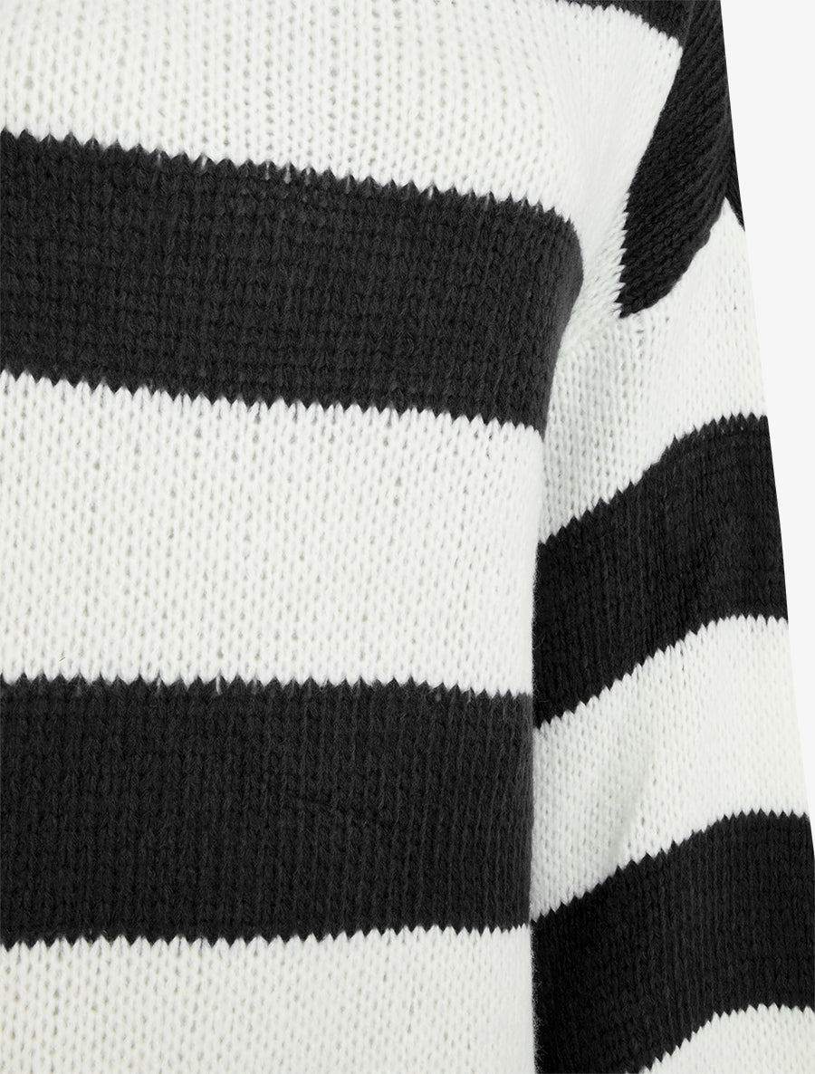 Pull en maille rayé bicolore - Noir - 3