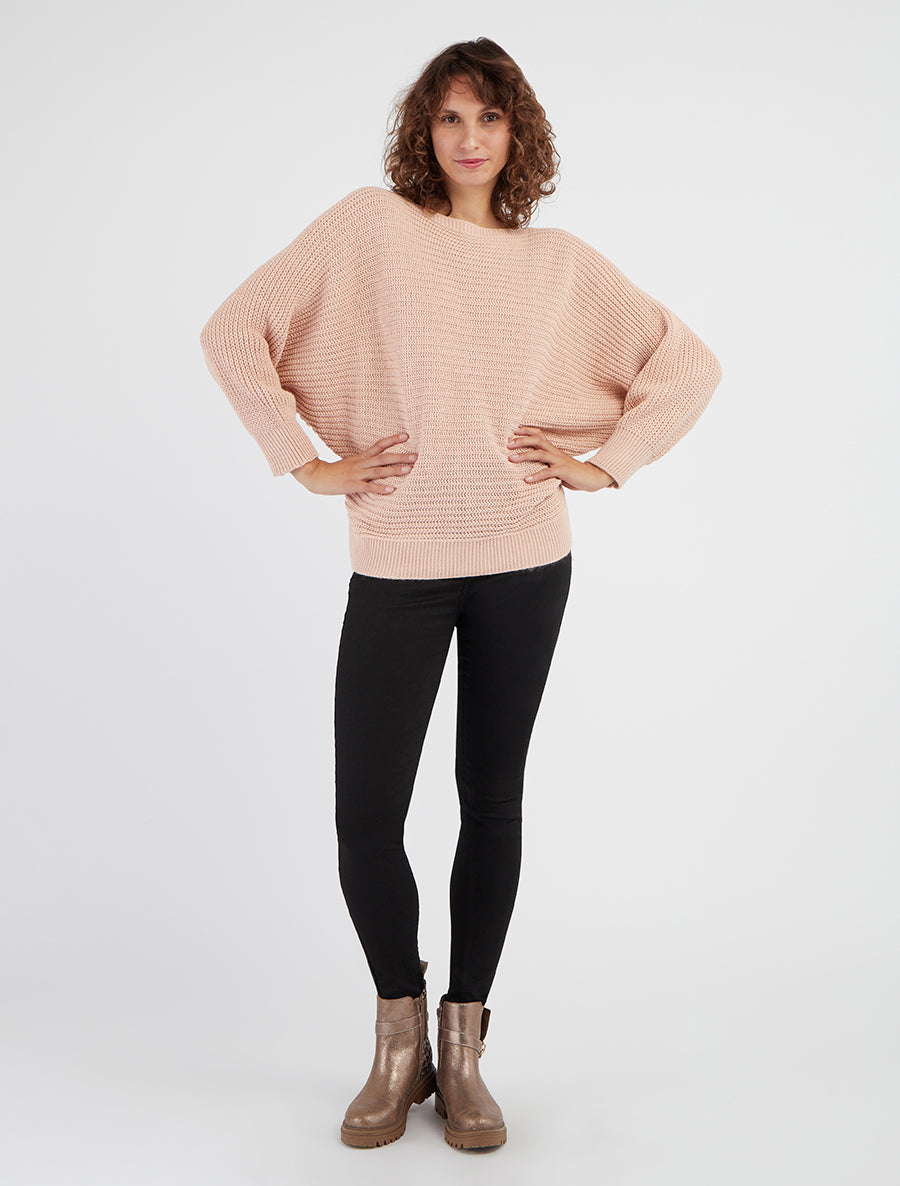 Pull uni à manches chauves-souris - Rose