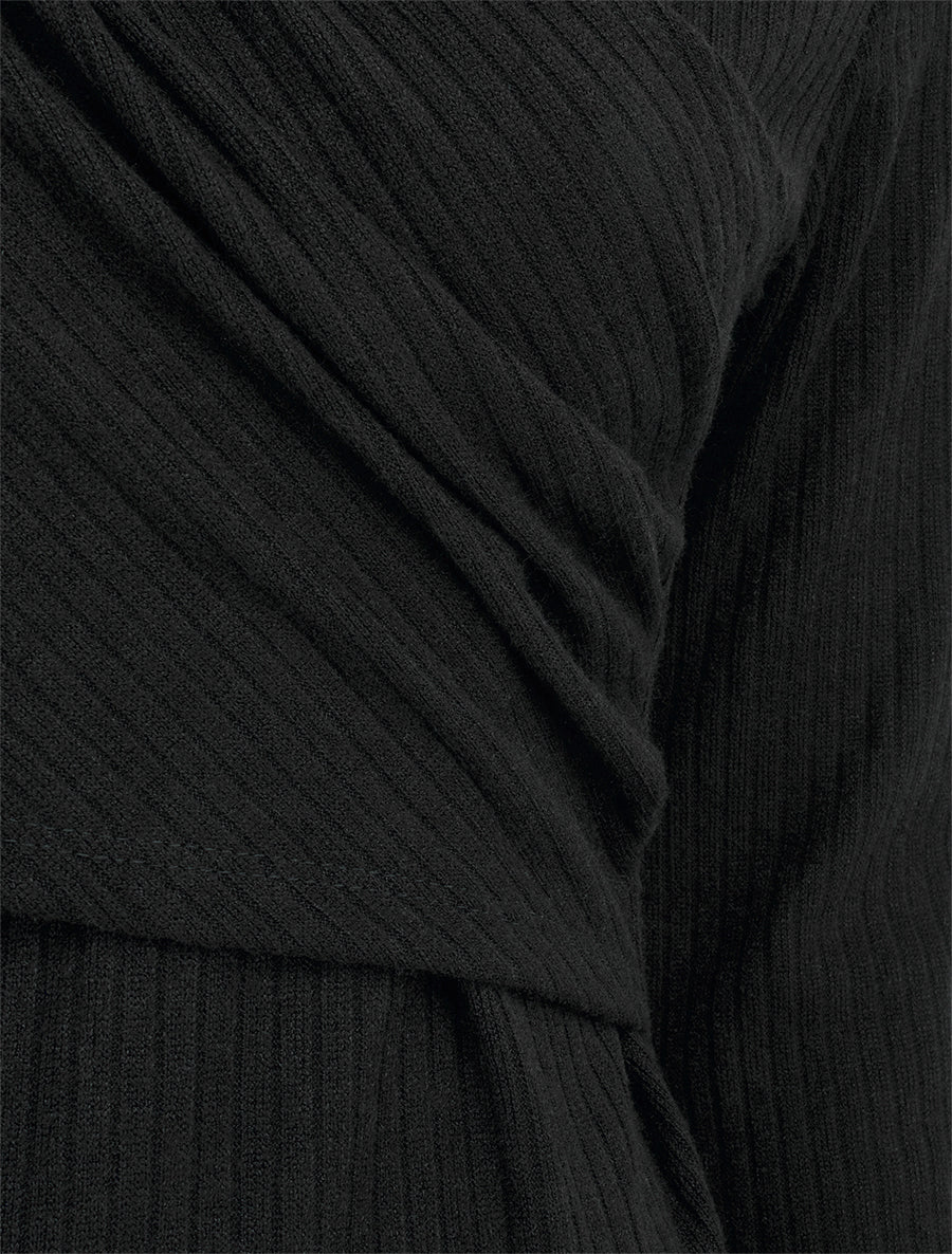 Pull fin côtelé à cache-cœur stylisé - Noir - 3