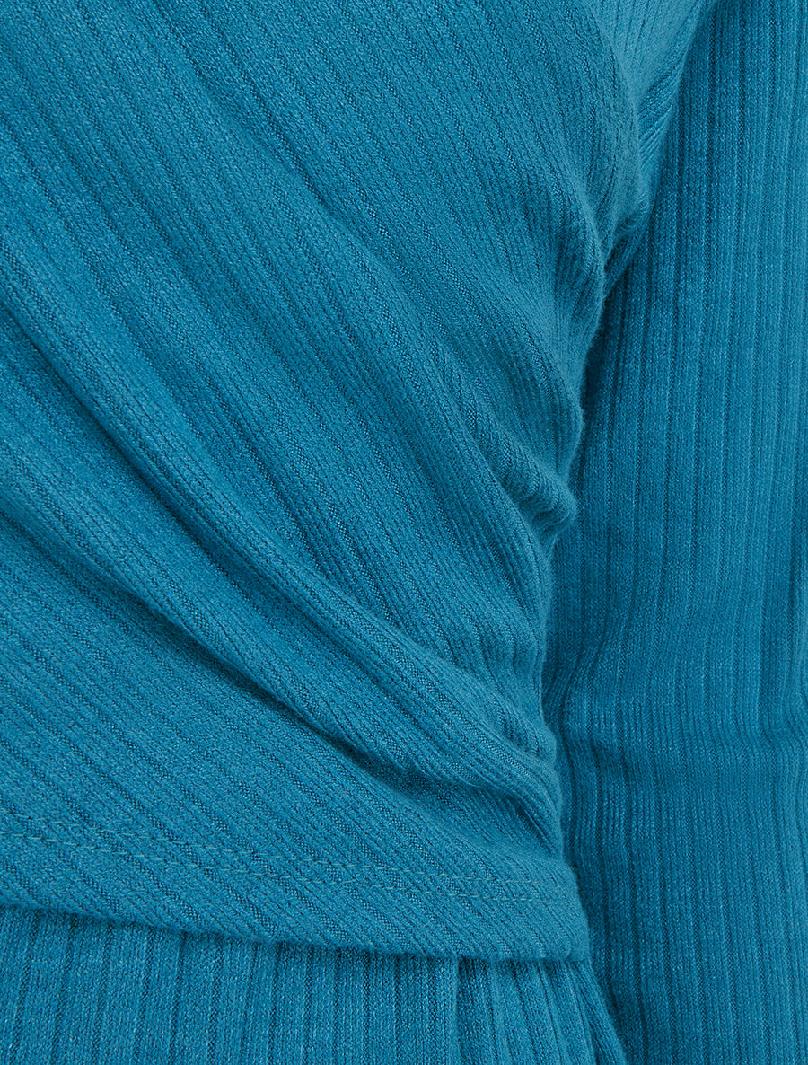 Pull fin côtelé à cache-cœur stylisé - Bleu canard - 3