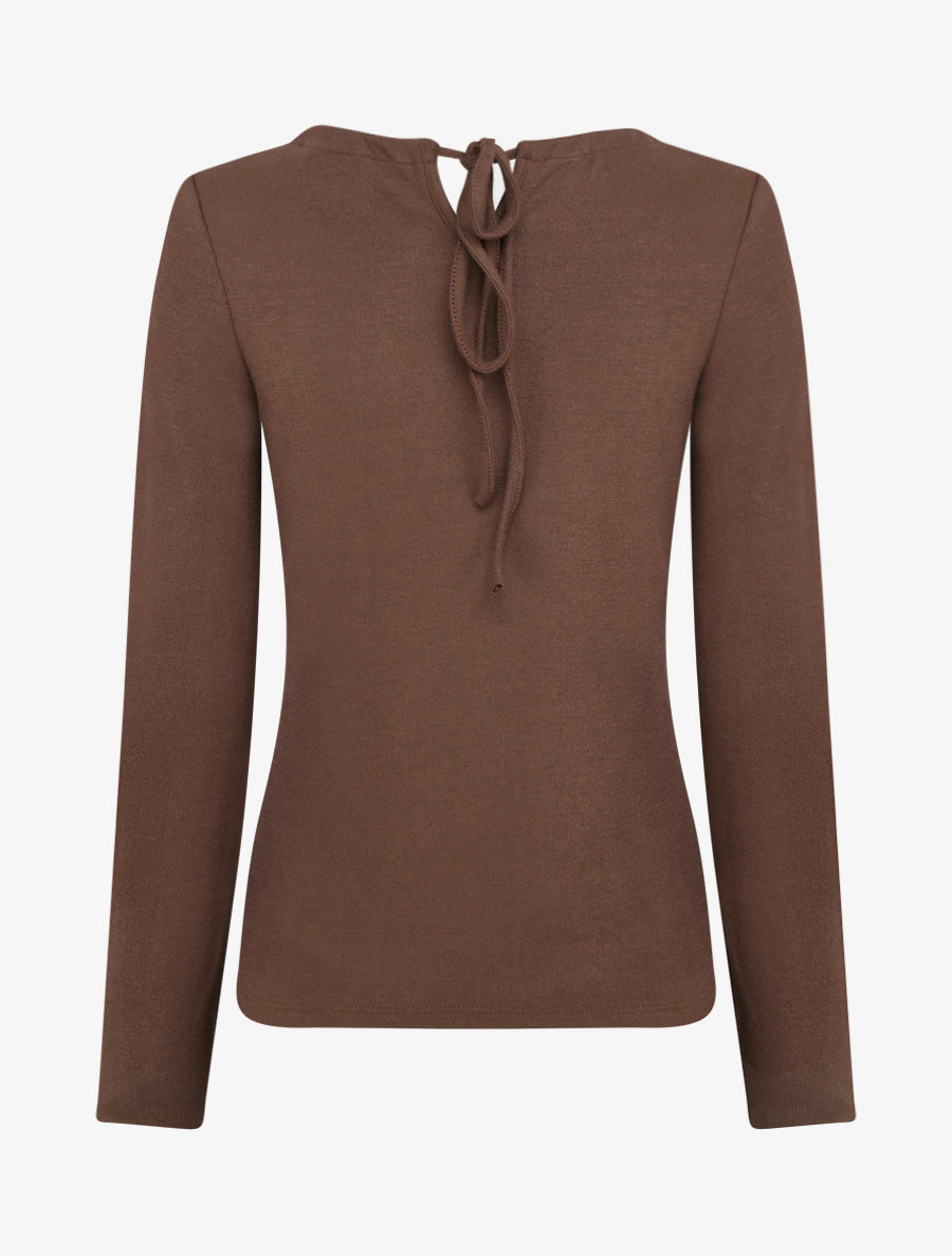 Pull fin uni à empiècement bijoux - Marron - 2