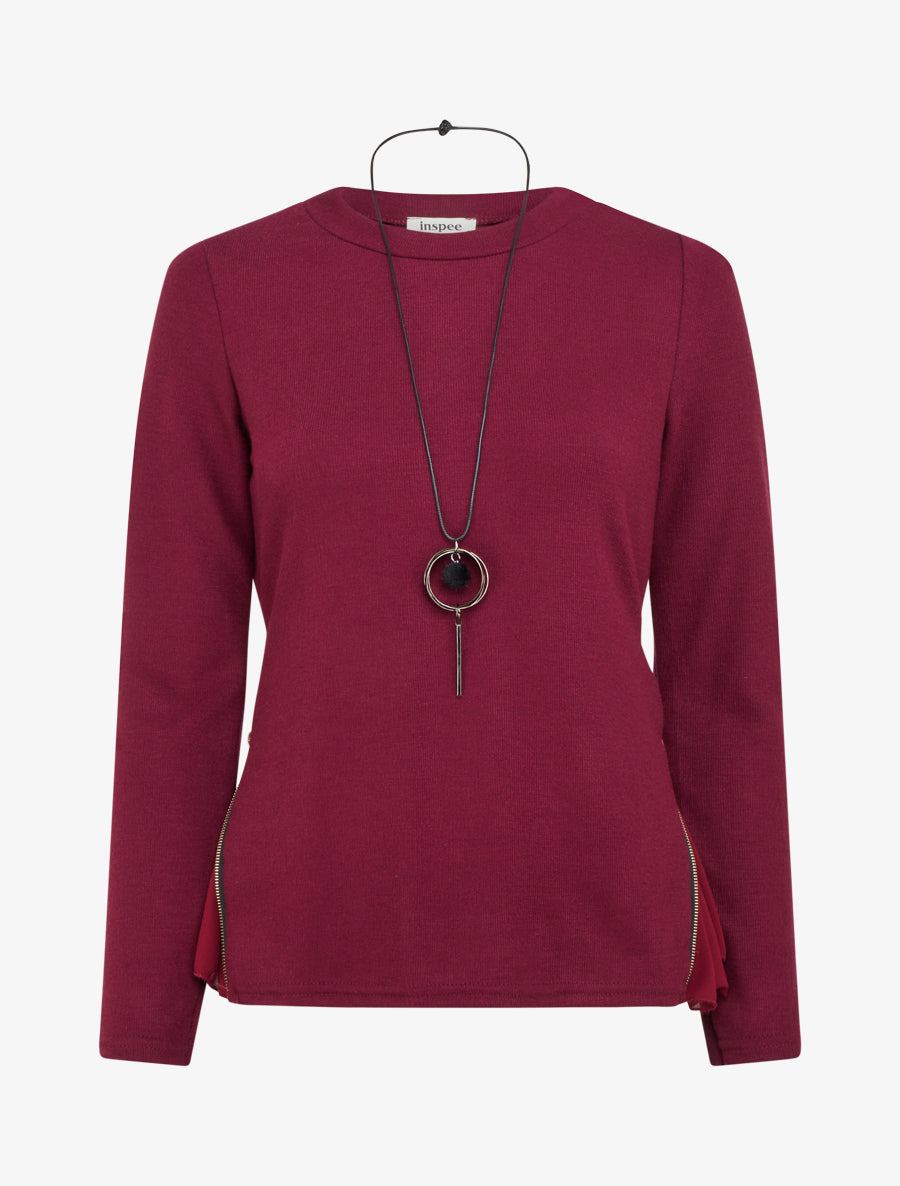 Pull fin zippé sur les côtés - Lie de vin - 1