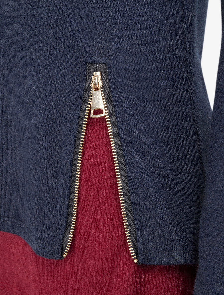 Pull bicolore zippé sur le côté - Marine/bordeaux - 3