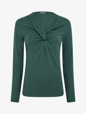 Pull fin uni à col fantaisie - Vert sapin - 1