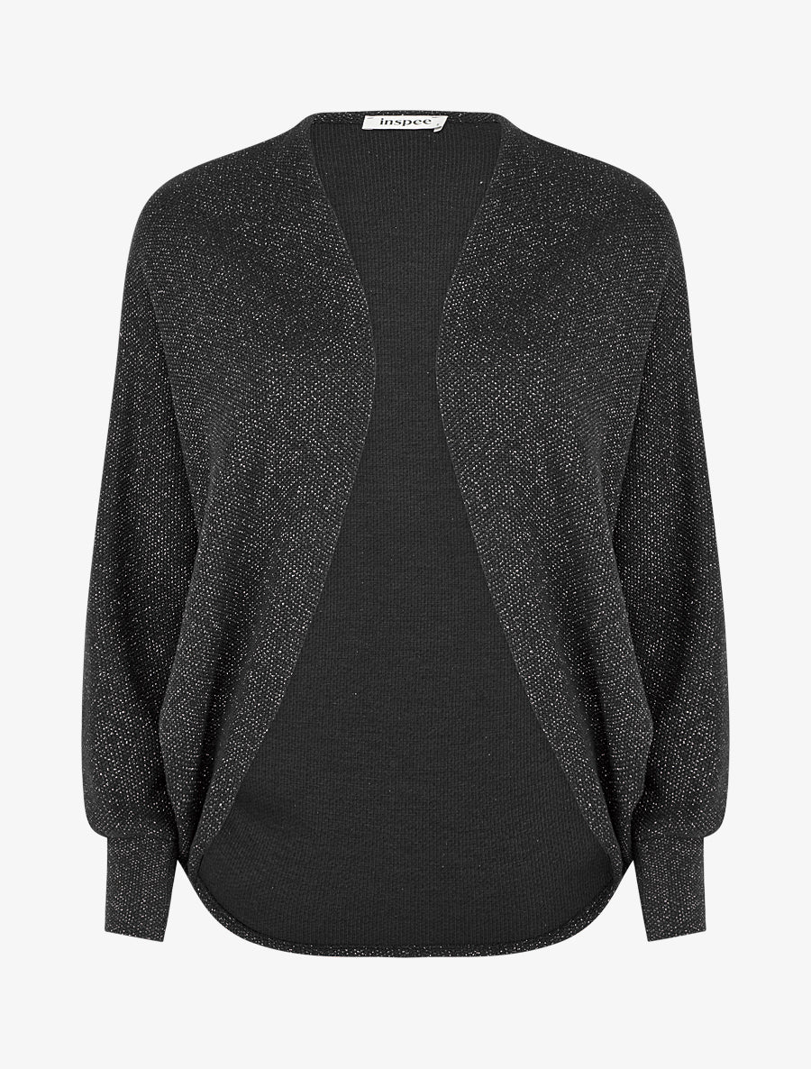 Gilet uni irisé à manches chauves-souris - Noir - 1