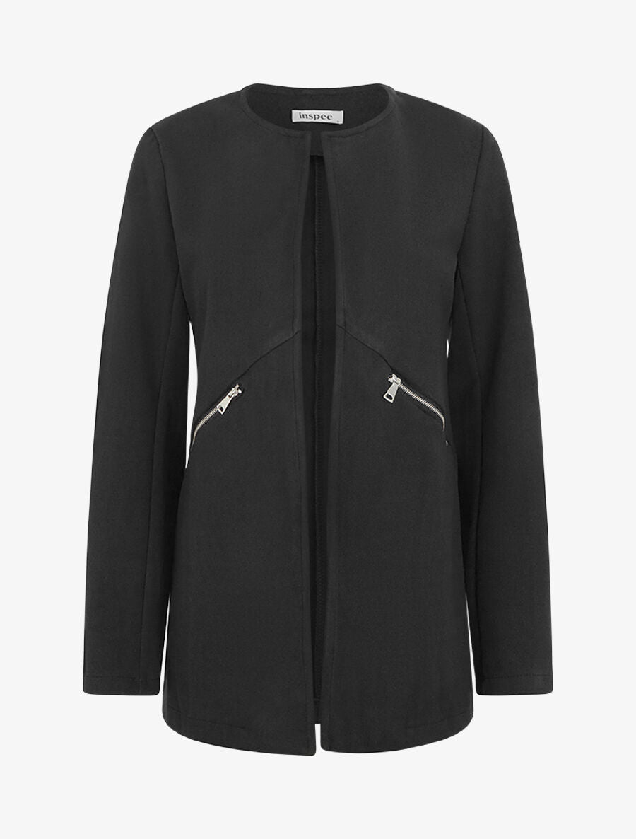 Veste mi-longue à zips - Noir - 5