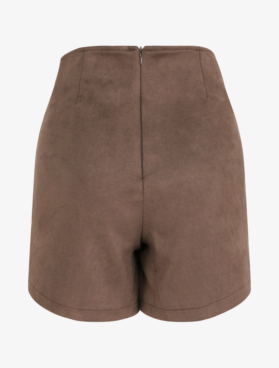 Jupe short zippée en suédine - Marron - 2