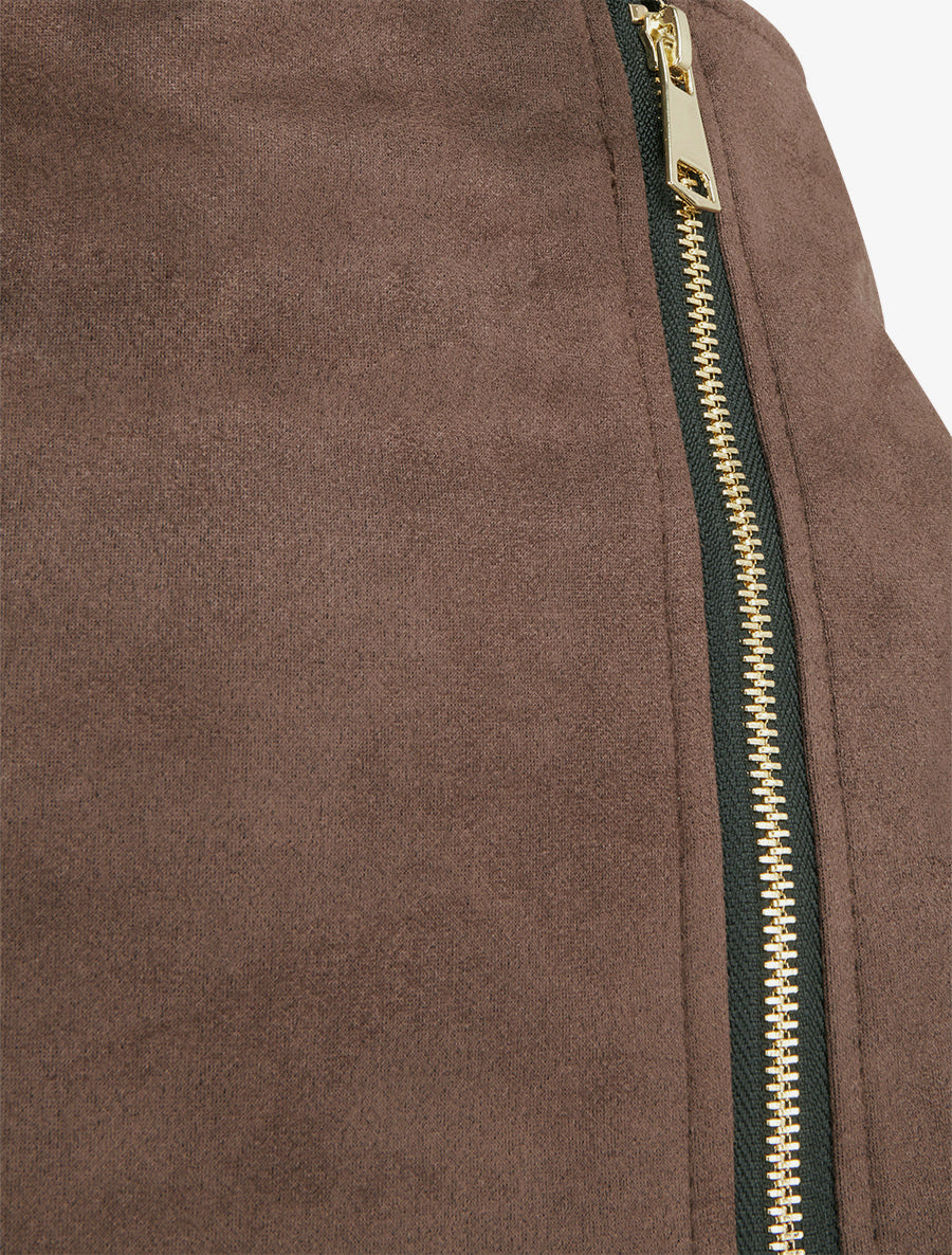 Jupe short zippée en suédine - Marron - 3
