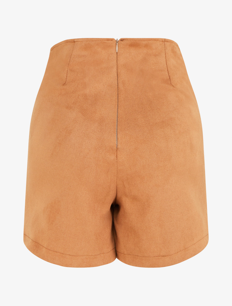 Jupe short zippée en suédine - Camel - 2