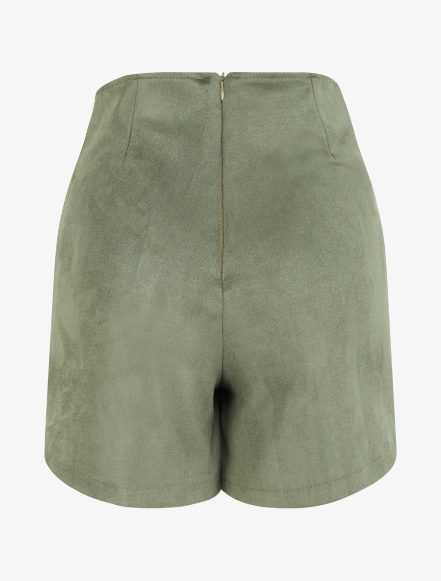 Jupe short zippée en suédine - Kaki - 2